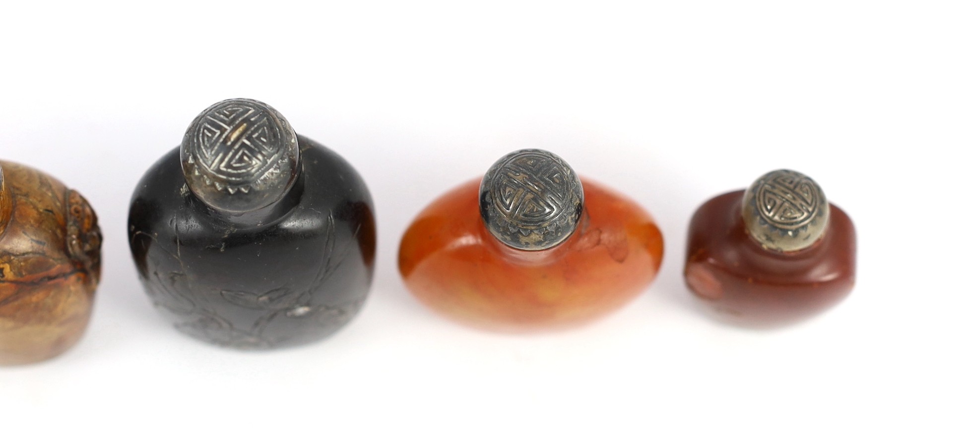 A scholarly collection of six 19th century Chinese snuff bottles, some faults